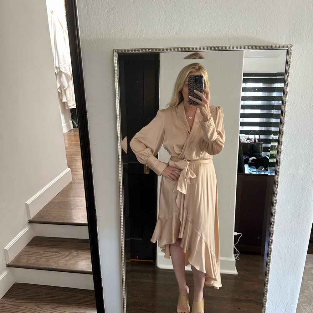 Zimmermann beigey/peach Asymmetrical Wrap Dress